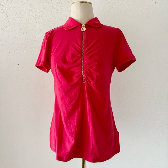 MICHAEL Michael Kors Tops - MICHAEL KORS Half Zip Short Sleeve Polo Top Shirt Women's Size Medium Red Logo M